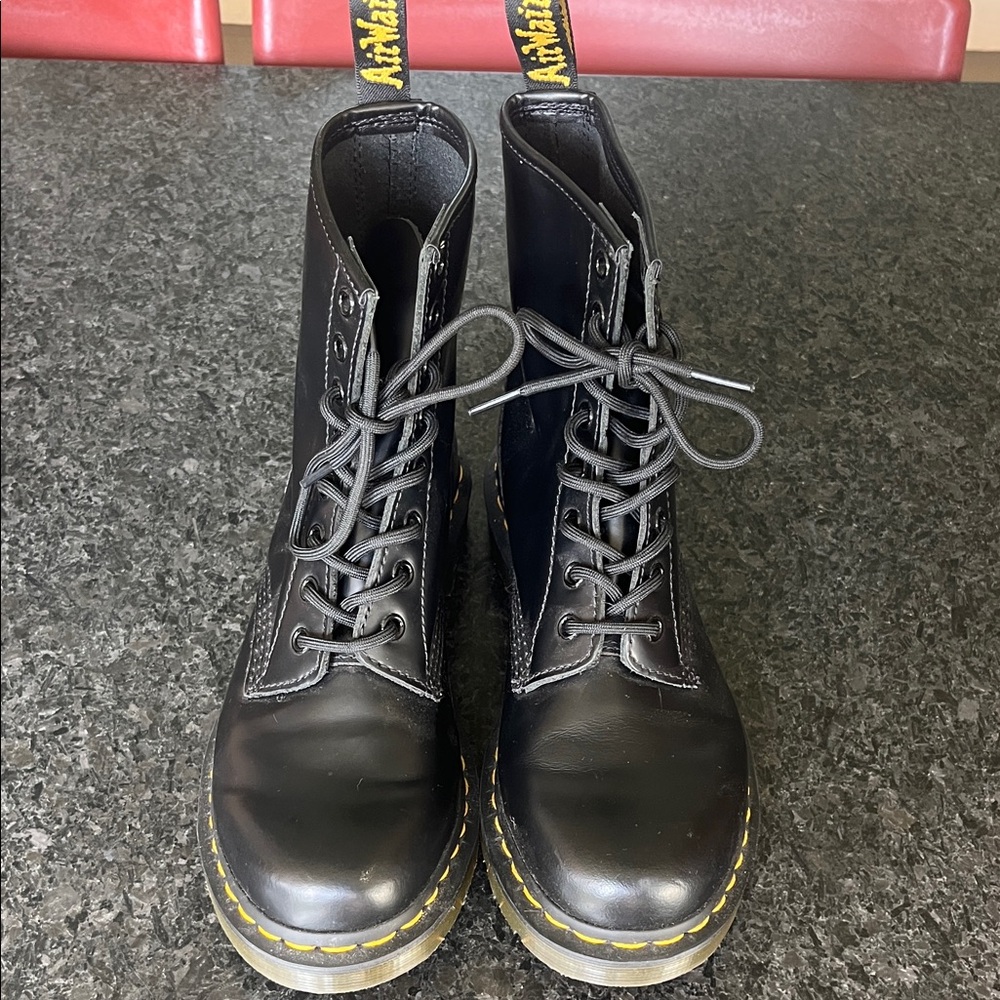 Dr. Martens Black Lace-Up Boots with Yellow Stitching